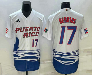 Mens Puerto Rico Baseball #17 Jose Berrios Number 2023 White World Baseball Classic Stitched Jerseys